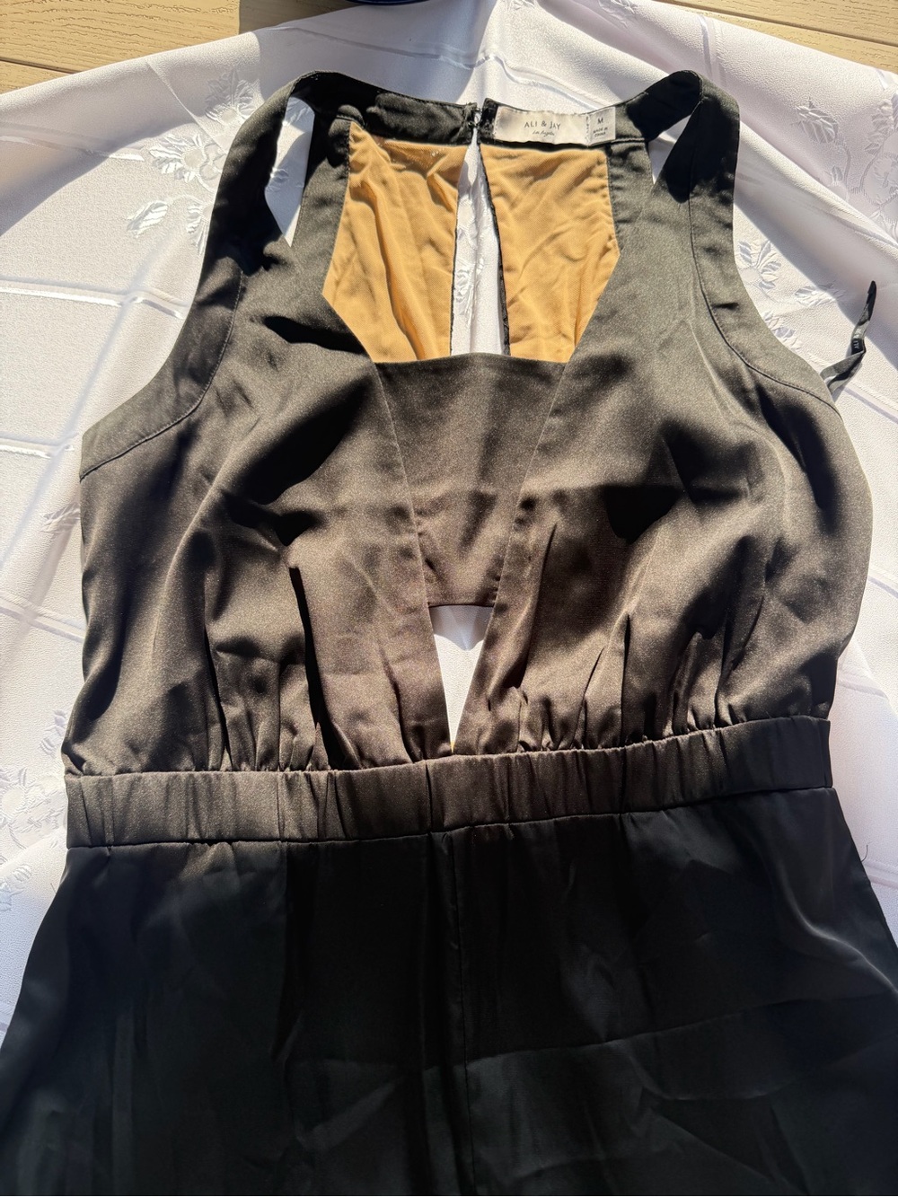 Ali & Jay Black Satin Lace Cutout Wide Leg Jumpsuit Size M